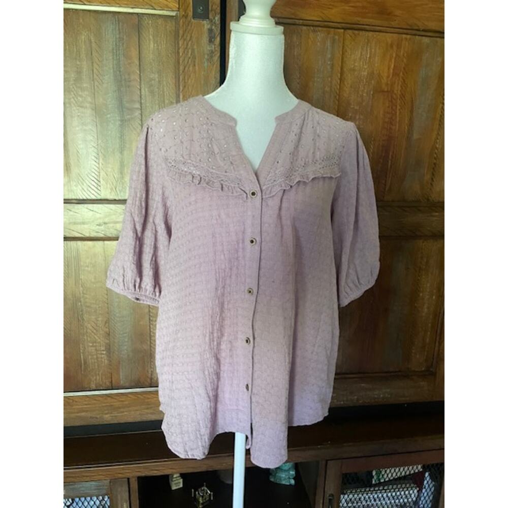 Knox Rose Size Small Blouse Button Front Lavender Short Sleeve
